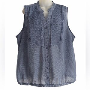 Torrid Tank Top Women Size 2 Blue White Polka Dot Sleeveless V Neck Button Front